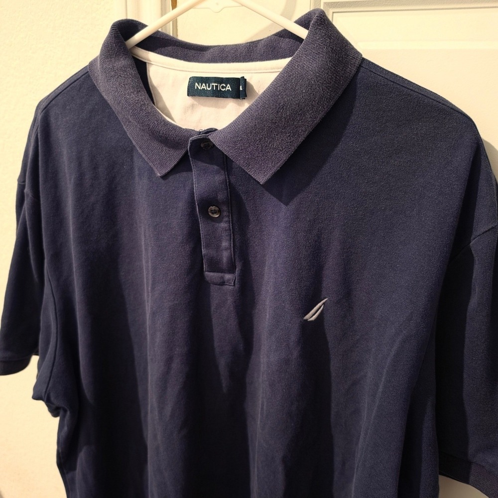 Nautica Mens XXL Navy Blue Short Sleeve Polo Shirt Embroidered Logo Cotton Blend